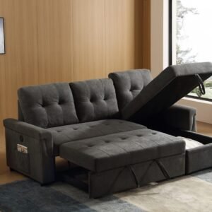 Fabric Sofa Bed with USB Charging & Storage Chaise