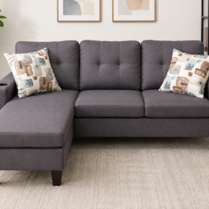 Modern Reversible Sectional Sofa with Ottoman & Cup Holders