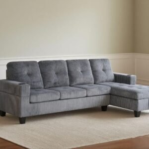 Corduroy Sectional Sofa with Storage Chaise Lounge