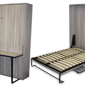 Murphy Wall Bed with Fold-Down Desk – Space-Saving Queen Size Hideaway Bed in Grey Wood Finish