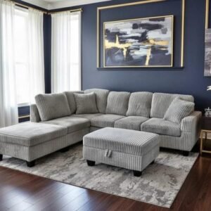 Corduroy Fabric Sectional sofa With Ottoman