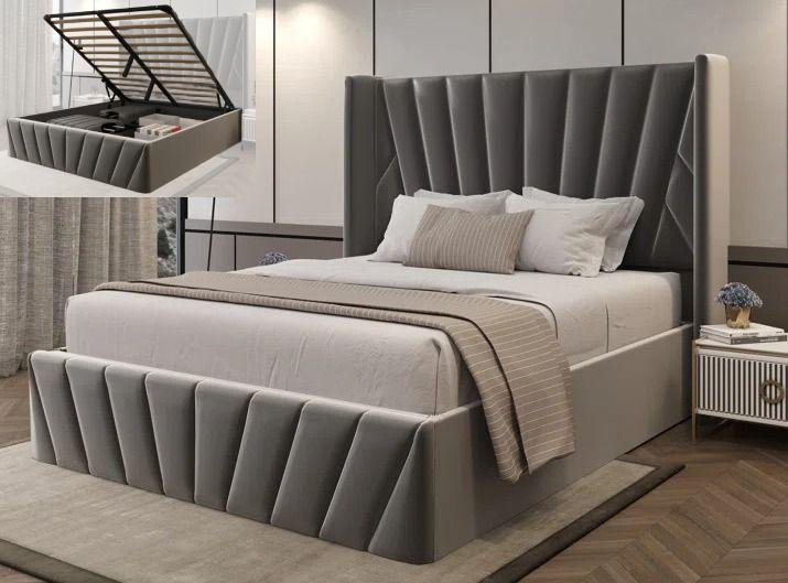 Luxury Lift Up Velvet Storage Bed