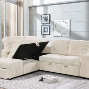 Luxury Corduroy Sectional Sofa Bed with Storage Chaise – Modern Convertible Sleeper Couch