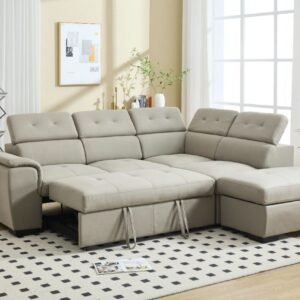 Modern Convertible Sectional Sofa Bed with Adjustable Headrests & Storage Ottoman