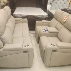 Premium Beige Recliner Sofa Set with Cup Holders