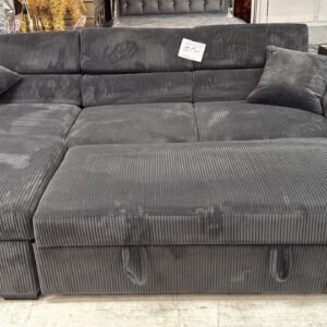 Dark Grey Corduroy Pull-Out Sleeper Sectional Sofa with Storage Drawers