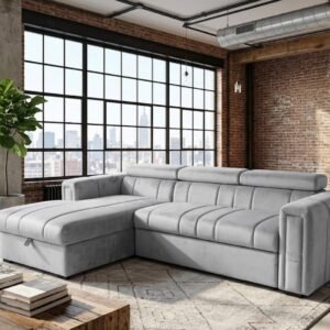 Luxury Velvet Sleeper Sectional Sofa with Pull-Out Bed & Storage Drawers – Available in Dark Grey & Light Grey