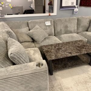 Oversized Light Grey Corduroy U-Shape Sectional Sofa with Cup Holders & Scatter Cushions
